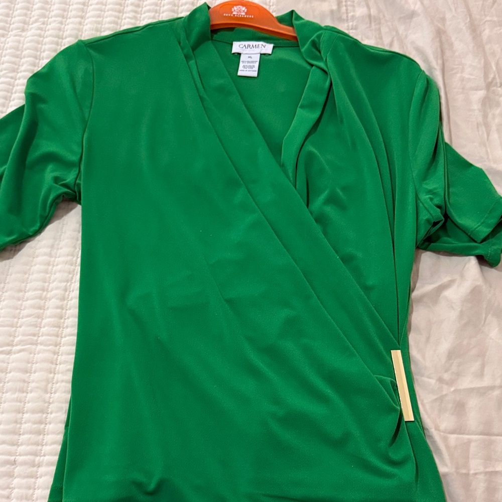 Carmen Kelly Green Wrap Blouse